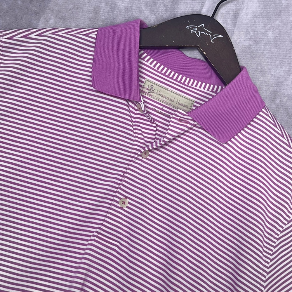 Donald Ross Polo Shirt Men Medium Purple Excellent Striped Short Sleeve Golf
